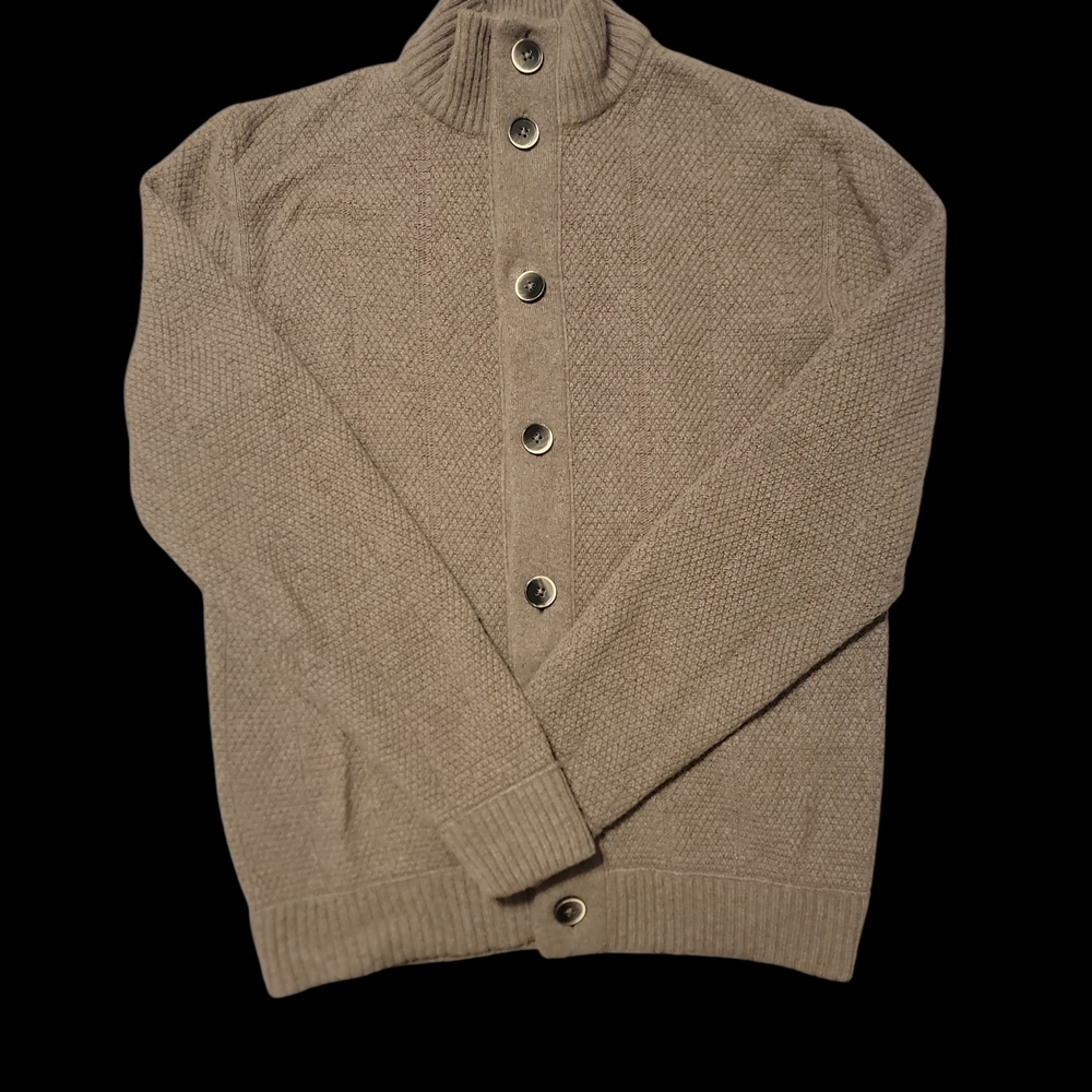 Hugo Boss Italian Yarn Men's Taupe Button-Front Knit Cardigan - Picture 6 of 6